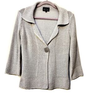 Marks & Spencer Per Una Gray Knit Cardigan Jacket One Button Made in Italy Sz S
